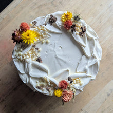 Load image into Gallery viewer, 6" Cake | Vanilla Roasted Corn Buttermilk Chiffon Cake with sweet corn vanilla custard, fresh seasonal fruit and jam, and vanilla bean buttercream | August 31 pickup