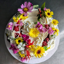 Load image into Gallery viewer, 6" Cake | Vanilla Roasted Corn Buttermilk Chiffon Cake with sweet corn vanilla custard, fresh seasonal fruit and jam, and vanilla bean buttercream | August 31 pickup